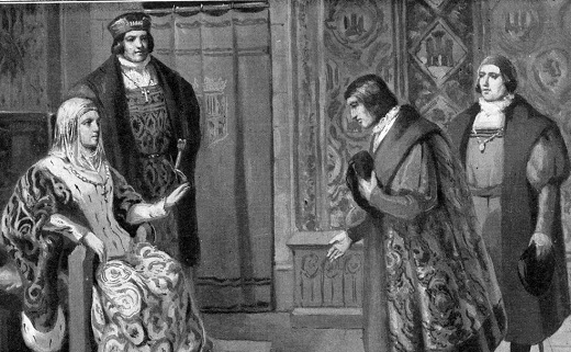 Cristóbal Colón ante los Reyes Católicos.